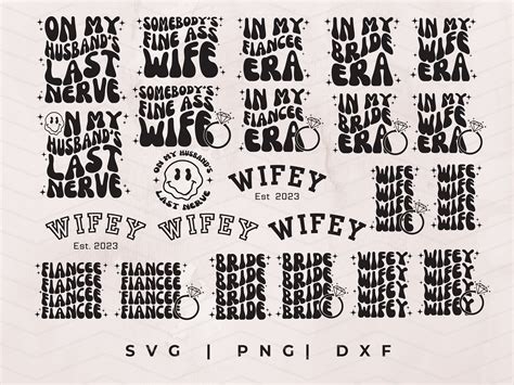 Wife Svg Bundle Bride Svg Retro Svg Wifey Svg Fiancee Svg Wavy Text Svg Groovy Wavy Text