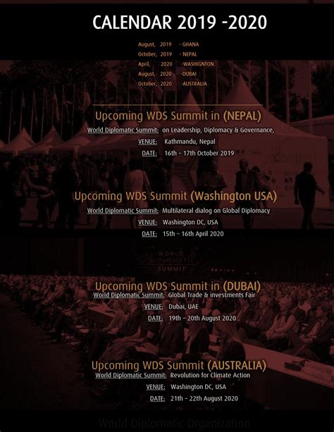 World Diplomatic Organization - WDO - SAVE THE DATES UPCOMING SUMMITS