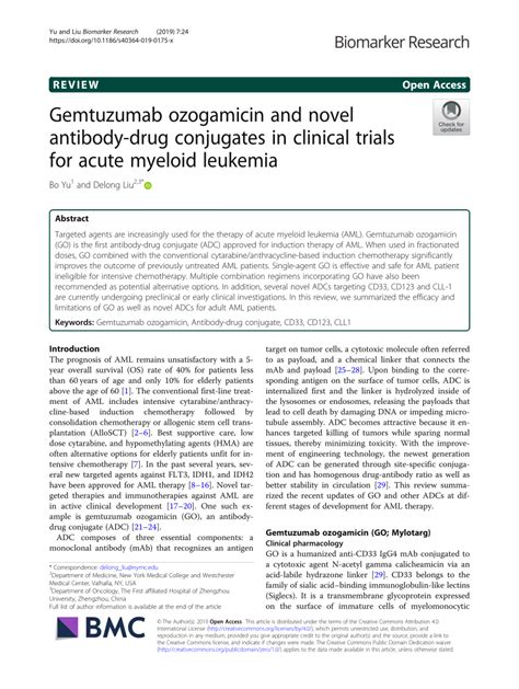 (PDF) Gemtuzumab ozogamicin and novel antibody-drug conjugates in clinical trials for acute ...