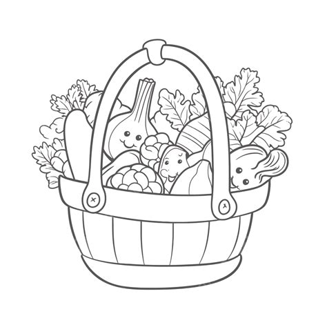 Fruits And Vegetables Basket Outline