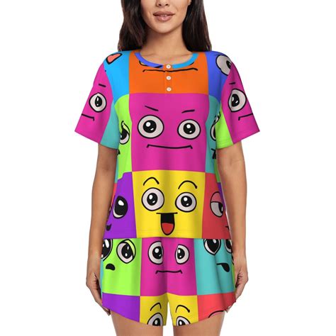 Kdxio Doodle Faces Emotions Print Pajamas Sets For Women Short Sleeved