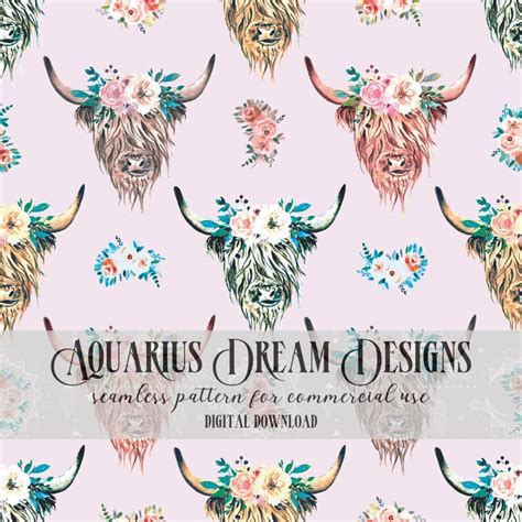 Highland Cow Seamless Pattern Cow Pattern For Fabric Or Etsy