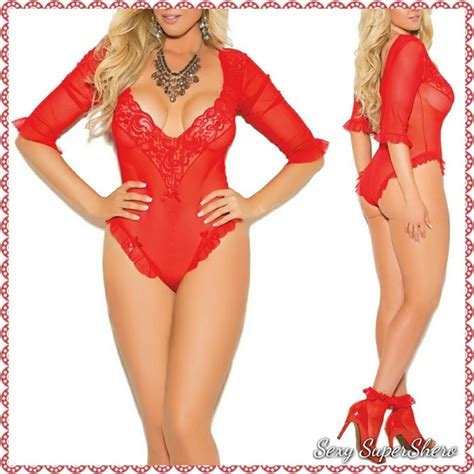Sexy Supershero Intimates Sleepwear Plus Red Sexy Mesh Lace Teddy Lingerie Set Poshmark