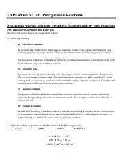 Latoya Smith Experiment Metathesis Reactions Docx Experiment