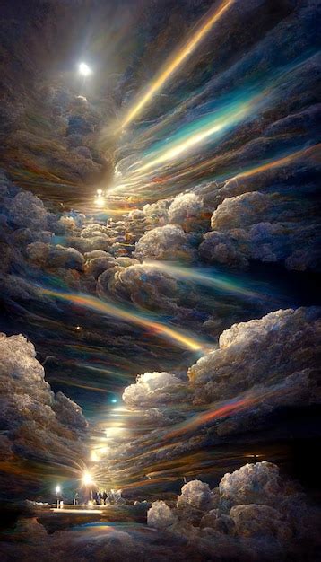 Premium AI Image | A painting of clouds with the sun shining through them.