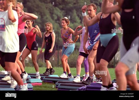 Step Aerobics Popular Keep Fit Exercise In The 90s Stock Photo Alamy