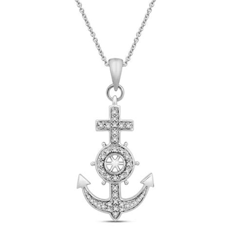 Jewelili Anchor Necklace In Sterling Silver