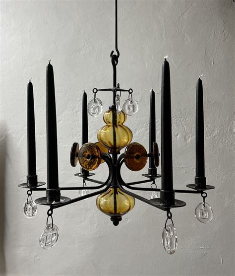 Art Glass Chandelier Candle Holder By Erik Hoglund For Boda Sweden