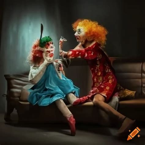 Surreal Clown Scene With Various Objects In Front Of A Creepy Circus