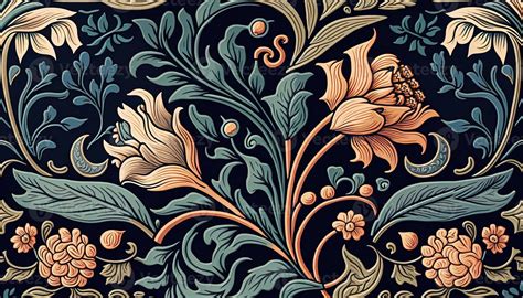 Floral Colorful Pattern William Morris Inspired Natural Plants And