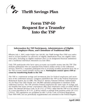 Fillable Online Thrift Savings Plan Form TSP 60 Request For A Transfer