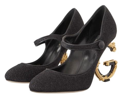 Dolce And Gabbana Black Cloth Gold Dg Baroque Heels Shoes Pumps