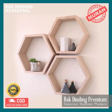 Rak Hexagonal Hiasan Dinding Kayu Rak Kayu Heksagonal Dekorasi Rumah