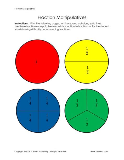 Fraction Manipulatives Worksheet For Kindergarten 2nd Grade Lesson