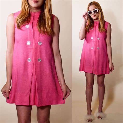 S Authentic Vintage Hot Pink Mod Mini Sleeveless Dress Women S Size