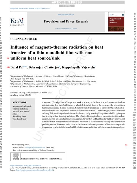 PDF Influence Of Magneto Thermo Radiation On Heat Transfer Of A Thin