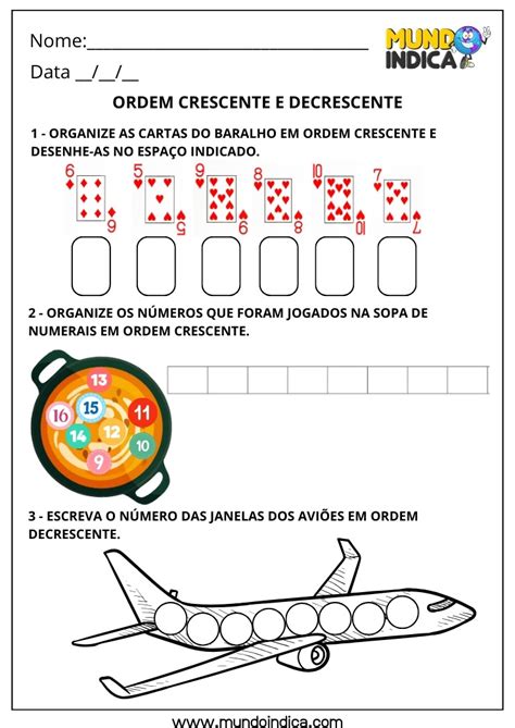 Atividades de Ordem Crescente e Decrescente para o 1º Ano