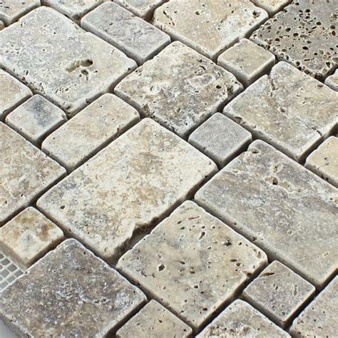 Natural Stone Travertine Mosaic Tiles Lagrange Silver