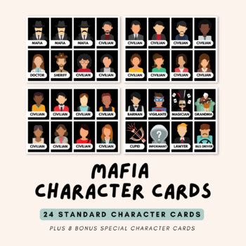 X Printable Mafia Game Character Cards By The Very Resourceful Classroom