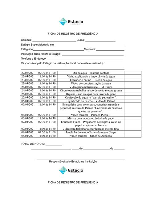 Ficha De Registro De Freq Ncia Ficha De Registro De Freq Ncia