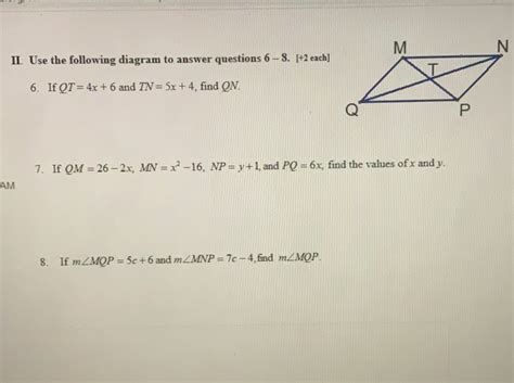 Solved Ii Use The Following Diagram To Answer Questions