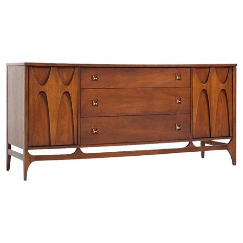 Broyhill Brasilia Mid Century Walnut And Brass Credenza For Sale At 1stDibs