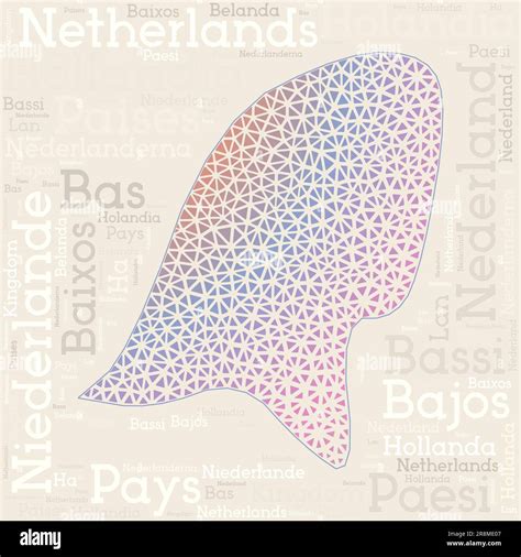 Netherlands Map Design Country Names In Different Languages And Map