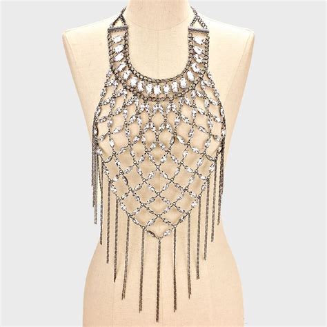 Crystal Rhinestone Fringe Drop Body Chain Body Chain Rhinestone