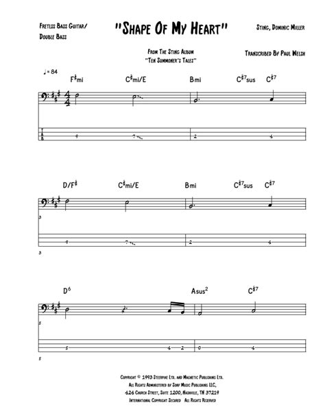 Shape Of My Heart Arr Accubass Sheet Music Sting Bass Guitar Tab