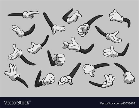 Retro Cartoon Gloved Hands Gestures Royalty Free Vector