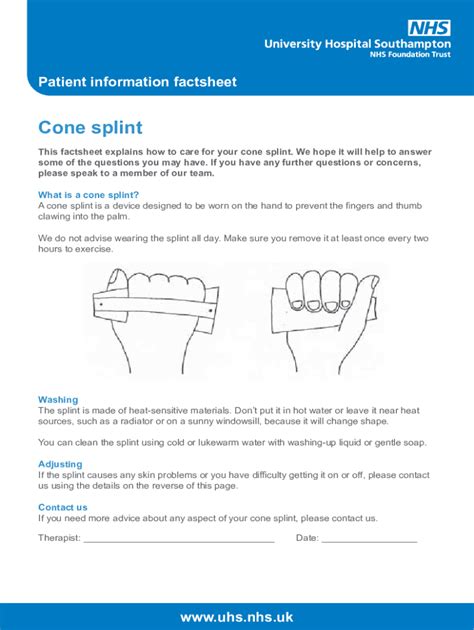 Fillable Online Cone Splint Patient Information This Factsheet