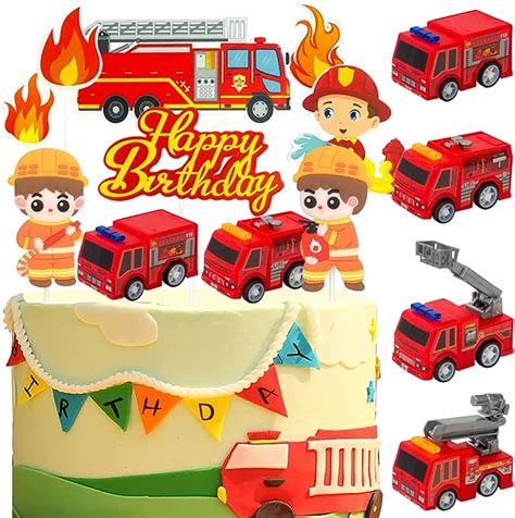 Hgshuo Feuerwehrauto Tortendeko Feuerwehrmann Kuchen Deko Geburtstag