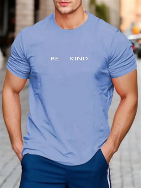 Kind Letter Print Mens Short Sleeve Crew Neck T Shirts Temu Canada