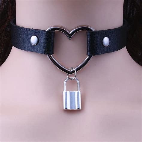 Buy Gothic Punk Harajuku Heart Lock Pendant Pu Leather Necklace