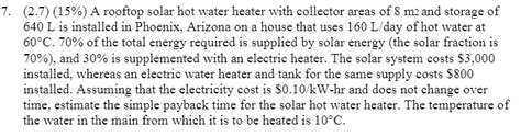 Solved A Rooftop Solar Hot Water Heater With Collector Areas Chegg