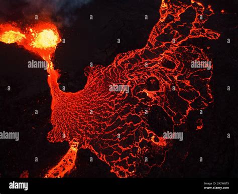 A Beautiful Shot Of Glowing Red Molten Lava Magma After The Meradalir