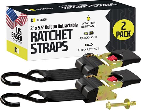 DC Cargo Bolt On Auto Retractable Ratchet Straps 2 Pack 2 Inch X 5