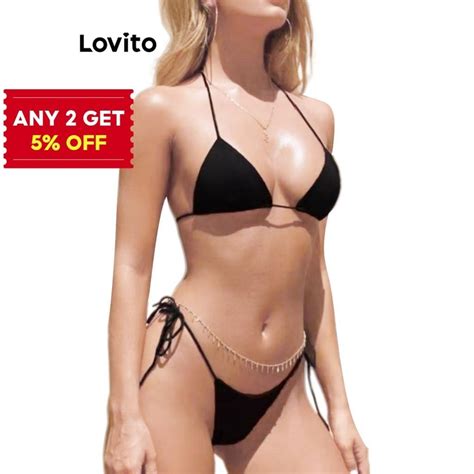Lovito Glamorous Bikini Sets Plain Lace Up Bikini Sets For Women Lne Shopee Singapore