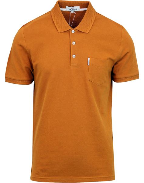 Ben Sherman Honeycomb Collar Pique Polo In Mustard