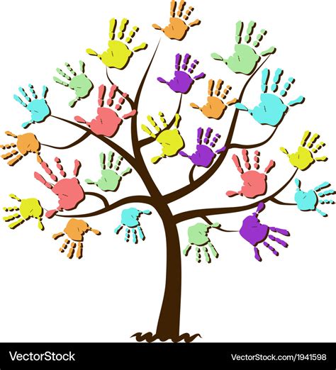 Children hand prints united in tree Royalty Free Vector