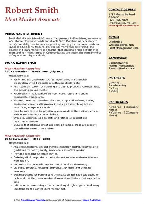 Meat Market Associate Resume Samples Qwikresume