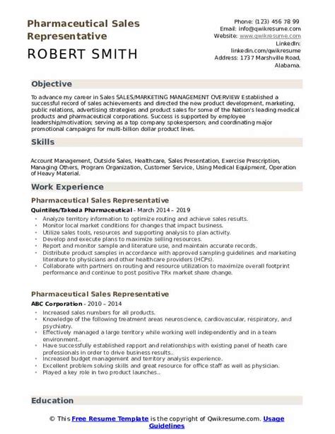 Pharmaceutical Sales Representative Resume Samples Qwikresume