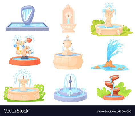 Cartoon Fountains Water Fountain Sculpture Summer Vector Image