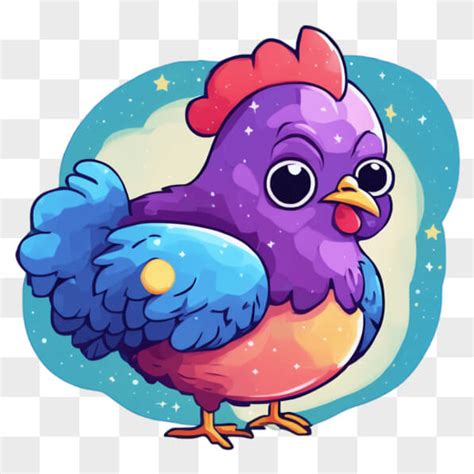 Descarga Gallina De Dibujos Animados Colorida En Un Entorno Celestial