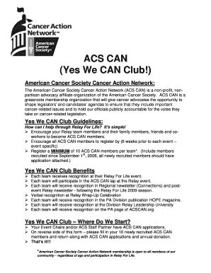 Fillable Online Relay Acsevents Acs Can Yes We Can Club Relay For