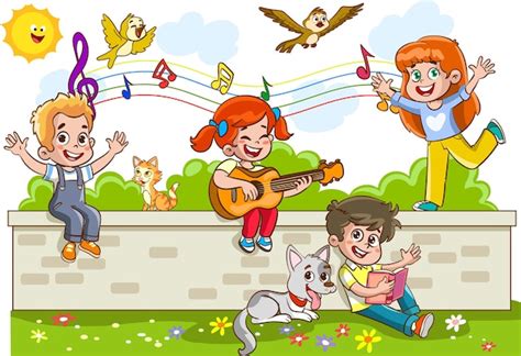 Premium Vector | A cartoon of kids playing music and singing