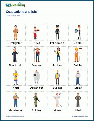 Jobs and occupation words & vocabulary cards | K5 Learning