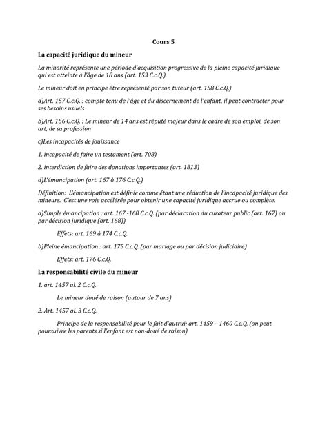 Cours 5 Cours 5 La capacité juridique du mineur La minorité