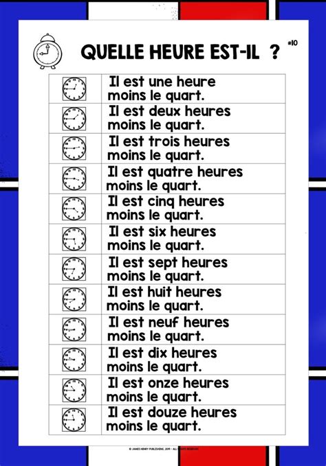 FRENCH TELLING TIME QUARTER TO FREEBIE | French for beginners, Learning ...