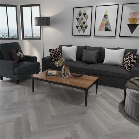 Liberty Floors Herringbone Spc 55mm Light Grey Oak Waterproof Rigid